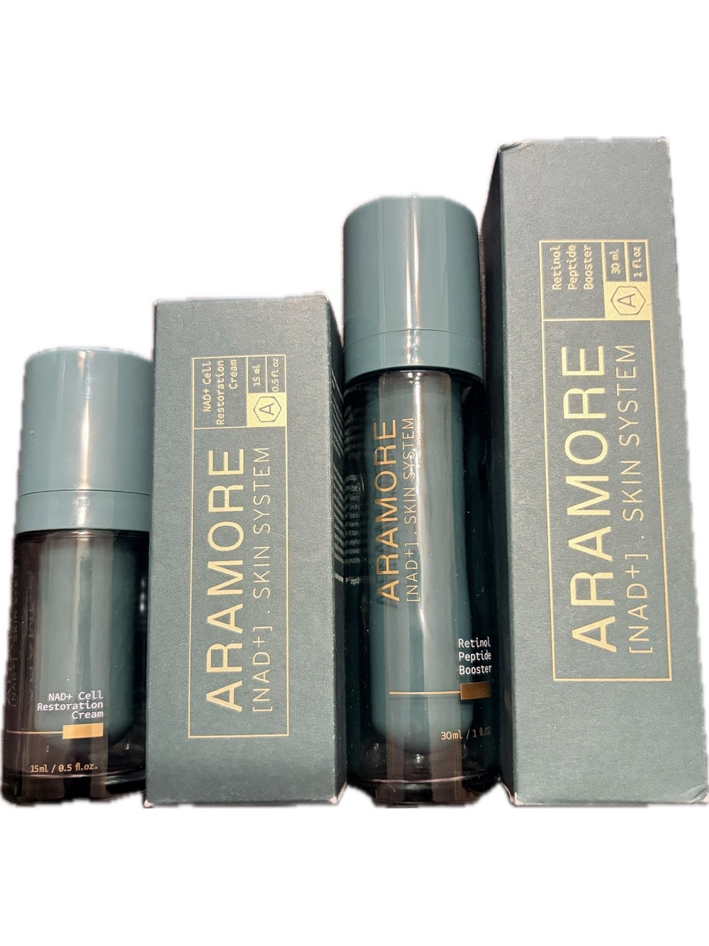 Aramore Skincare Retinol Peptide Booster 1oz & NAD+ Cell Restoration Cream .5 oz